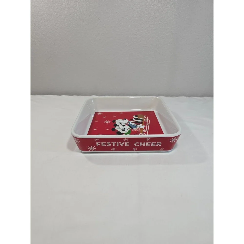Disney Mickey And Minnie Mouse Sleigh Christmas Baking Casserole Dish Holiday